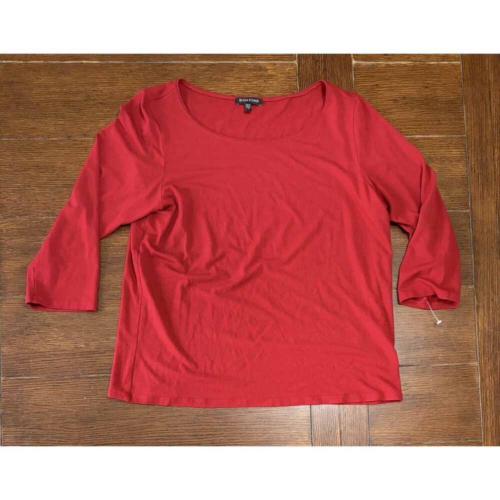 Eileen Fisher Women’s Size M Rayon Red 3/4 Sleeve Top NWOT
